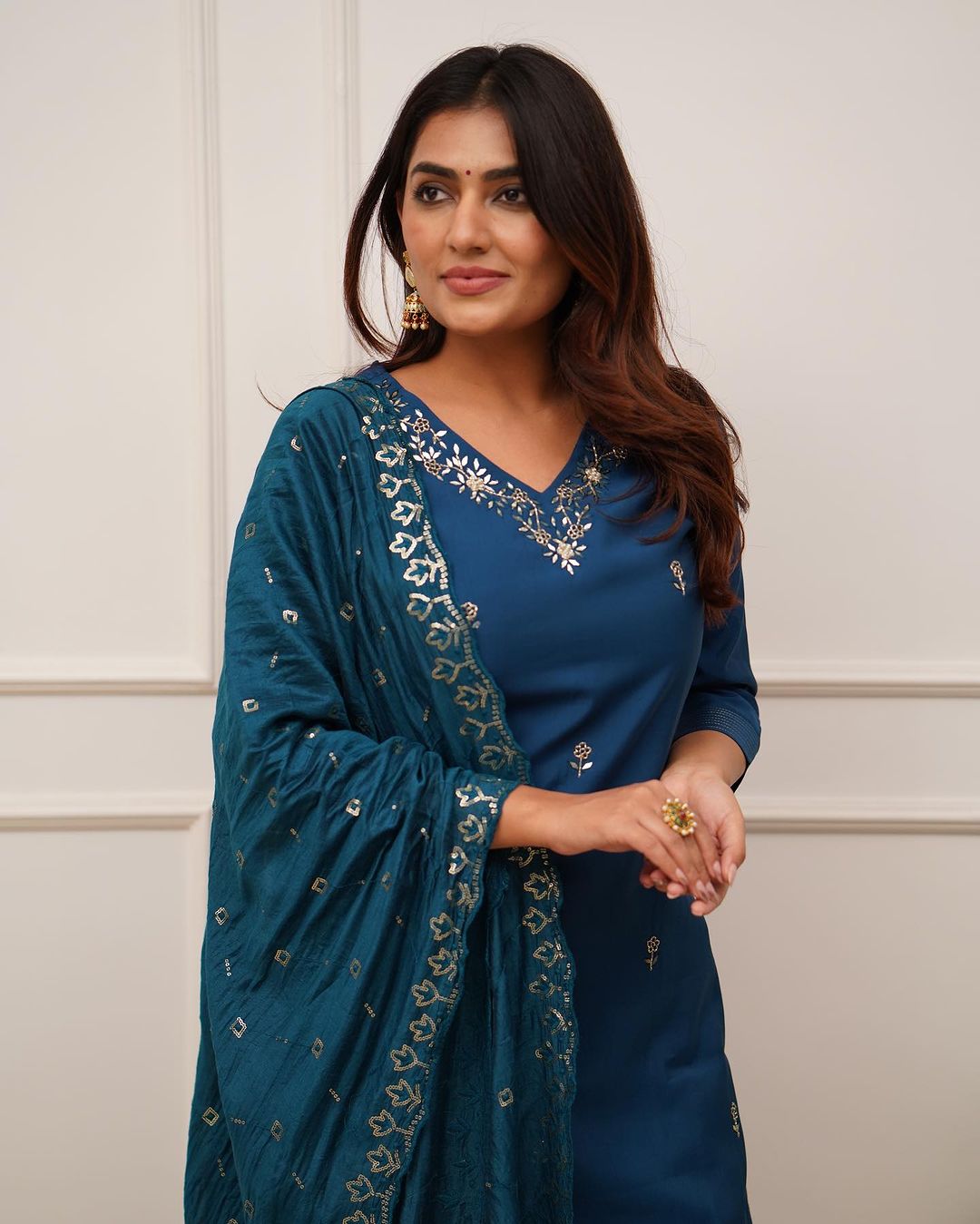 Embroidered Straight Kurti with Pants & Dupatta
