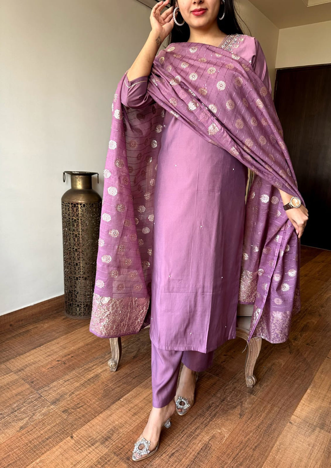 Embroidered Straight Kurti with Pants & Dupatta